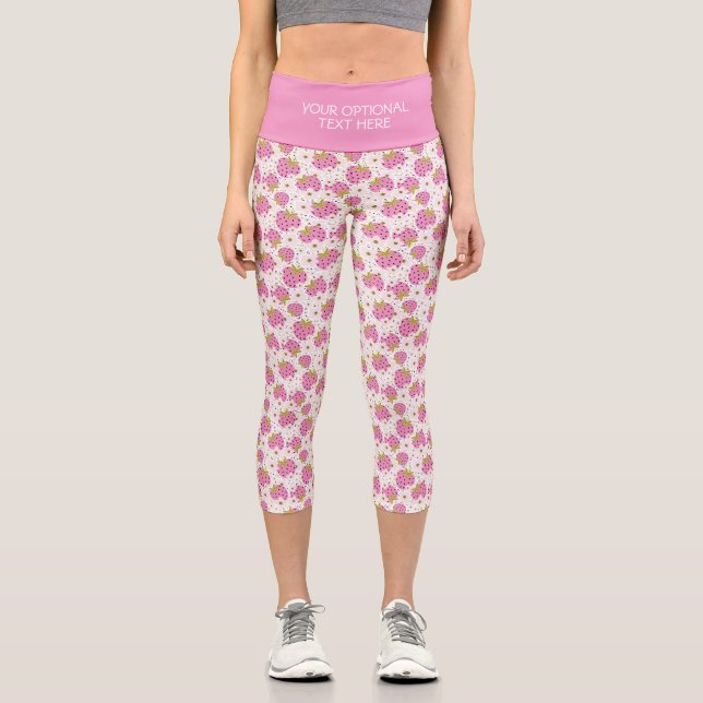 Custom Text Pink Strawberries Leggings (Front)