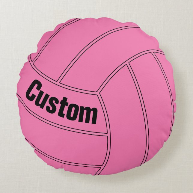 Custom Text Pink Volleyball Round Throw Pillow (Front)