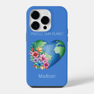 Custom Text Planet Earth Heart iPhone 14 Pro Case