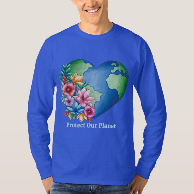 Custom Text Planet Earth Heart T-Shirt (Front)