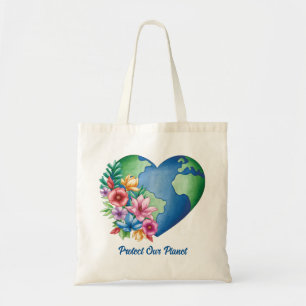 Custom Text Planet Earth Heart Tote Bag