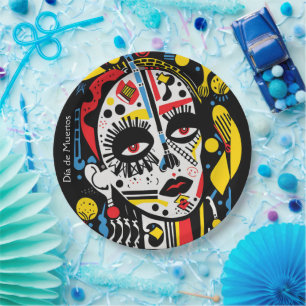 Custom text 💀 Pop Art Calavera in hat Paper Plate