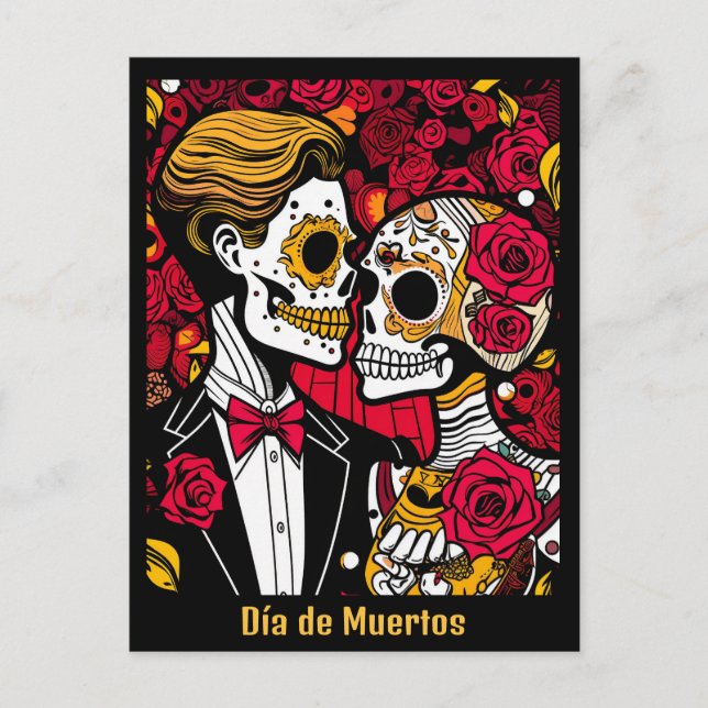 Custom text 💀 Pop Día de Muertos Postcard (Front)