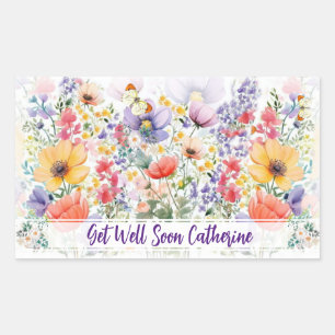 Custom Text Pretty Delicate Floral Get Well Sticker
