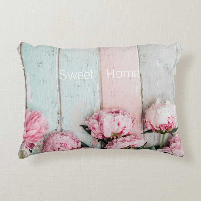 Custom text Pretty painted wood rustic Flowers Accent Pillow (Front)