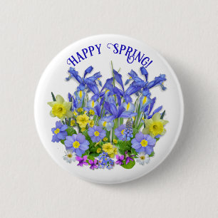 Custom Text Pretty Spring Flowers and Butterfles 2 Inch Round Button