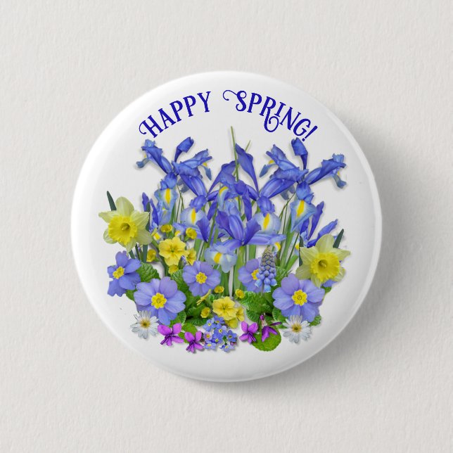 Custom Text Pretty Spring Flowers and Butterfles 2 Inch Round Button (Front)