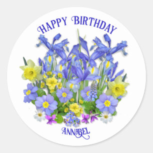 Custom Text Pretty Spring Flowers and Butterflies Classic Round Sticker