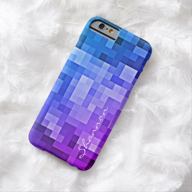 Custom Text Purple & Blue Pixels iPhone 6 case (In Situ)