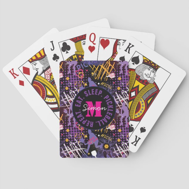 Custom text Purple + yellow  Pickleball Playing Cards (Back)