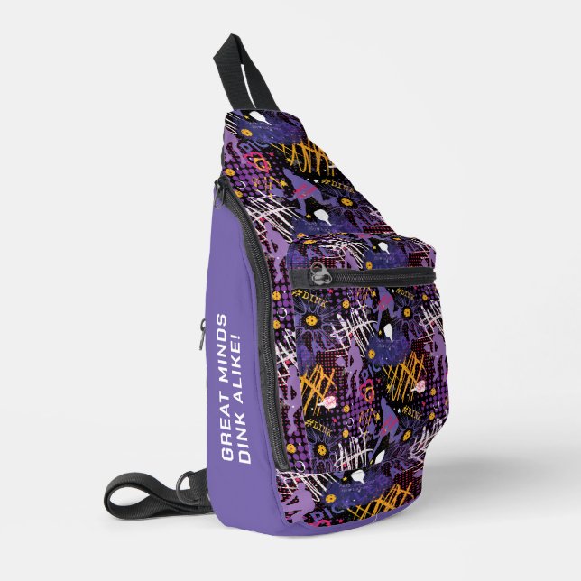 Custom text Purple + yellow  Pickleball Sling Bag (Left Corner)