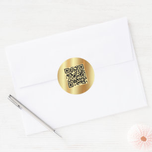 Custom Text QR Code Gold Upload Your Logo to Classic Round Sticker