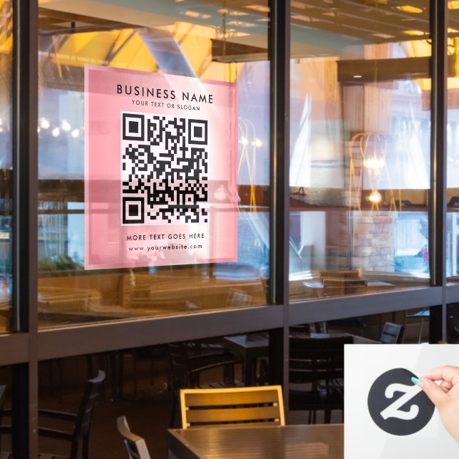 Custom Text QR Code Logo Rose Gold Glamour Window Cling (Restaurant Window)
