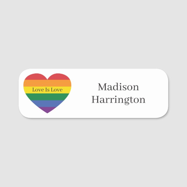 Custom Text Rainbow Heart Name Tag (Front)