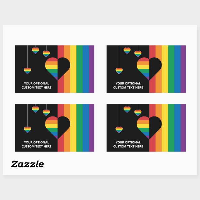 Custom Text Rainbow Hearts & Stripes Sticker (Sheet)