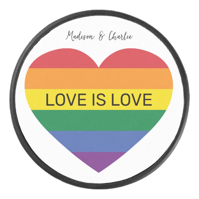 Custom Text Rainbow Love Hockey Puck (Front)