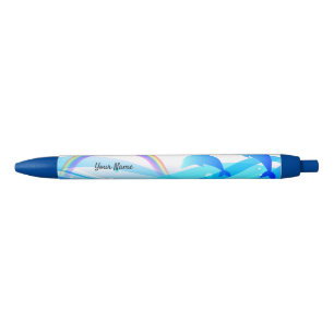 Custom Text Rainbow Summer Magic Blue Dolphins Black Ink Pen