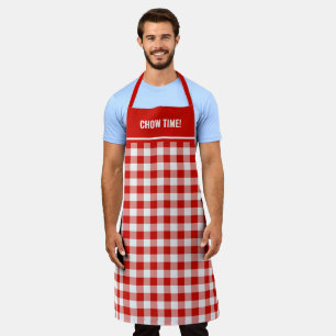 Custom Text Red and White Buffalo Plaid Apron