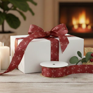 Custom Text Red Bow Elegant Personalized Gift Wrap Satin Ribbon