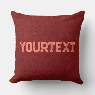 Custom Text Red Brown Leather Look Double Sided Throw Pillow