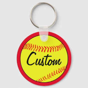 Custom Text Red Fastpitch Softball Team or Player Keychain