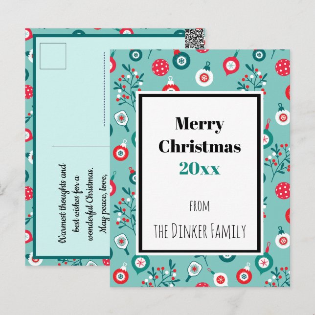 Custom text Red Pickleballs, minty 🎄Christmas  Postcard (Front/Back)