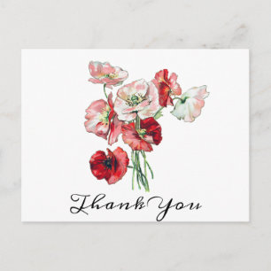Custom Text Red/Pink Poppies Wedding Posy Thanks Postcard