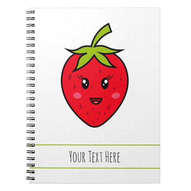 Custom Text Red Strawberry Cute Kawaii Fruit Notebook (Front)
