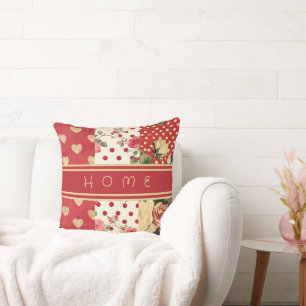 Custom Text Red Vintage Shabby Chic Throw Pillow