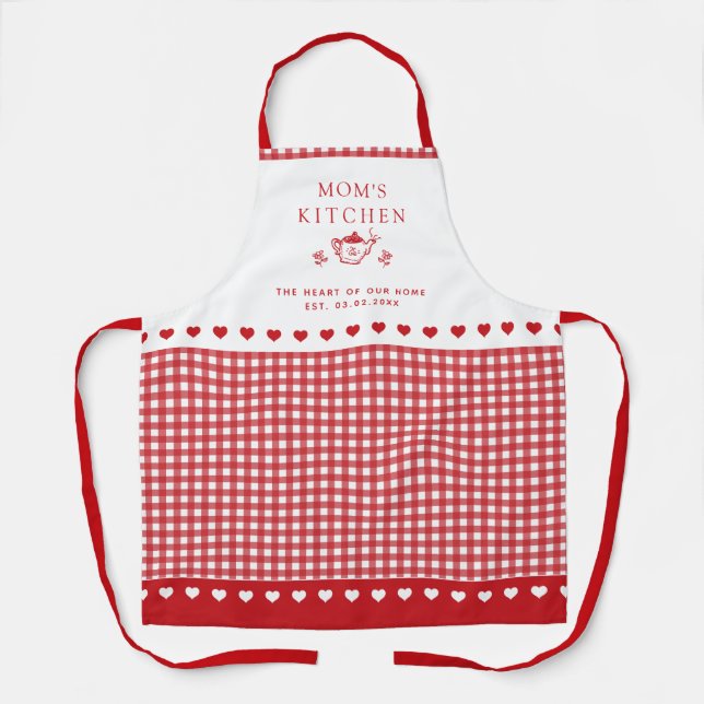 Custom Text Red & White Buffalo Check Gingham  Apron (Front)