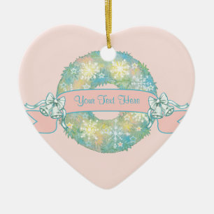 Custom Text Retro 50s Multicolor Christmas Wreath Ceramic Ornament