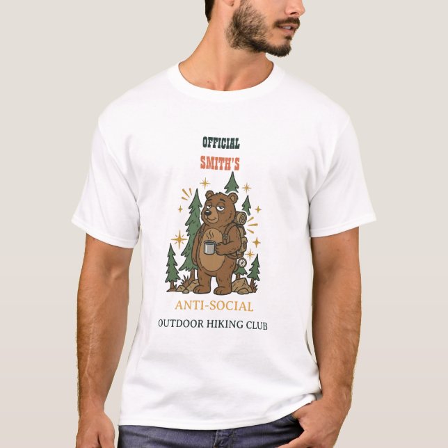 Custom Text Retro Camp Bear T-Shirt (Front)