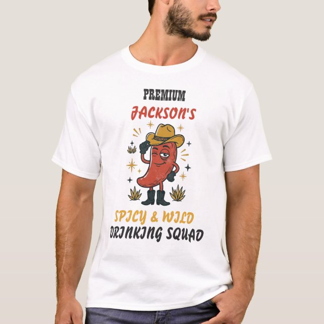 Custom Text Retro Chili Drinking T-Shirt (Front)