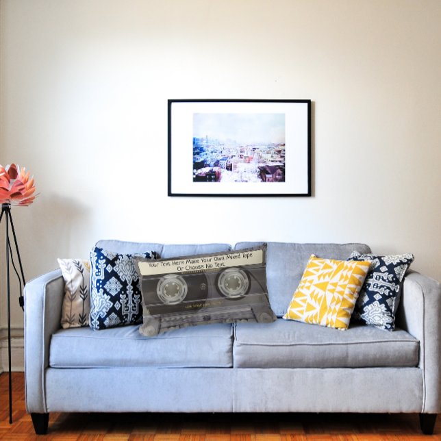 Custom Text/ Retro Love Music Cassette Mixtape Lumbar Pillow (This retro cassette mixtape will look wonderful in any home.)