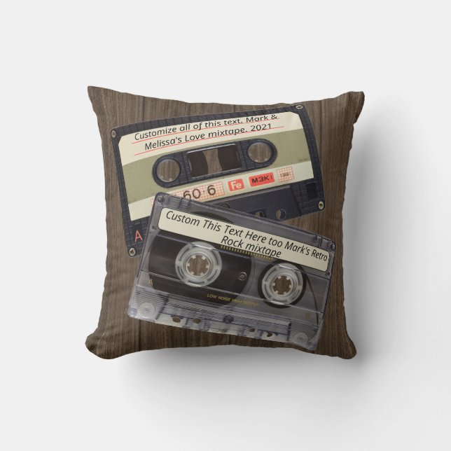 Custom Text | Retro Love Music Cassette Mixtape Throw Pillow (Front)