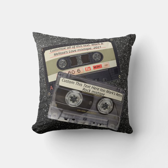 Custom Text | Retro Love Music Cassette Mixtape Throw Pillow (Front)