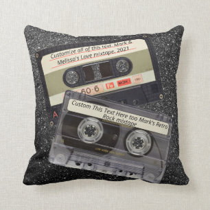 Custom Text   Retro Love Music Cassette Mixtape Throw Pillow