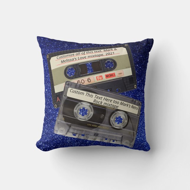 Custom Text | Retro Love Music Cassette Mixtape Throw Pillow (Front)