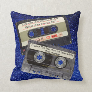 Custom Text   Retro Love Music Cassette Mixtape Throw Pillow