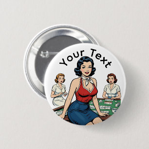 Custom Text Retro Mahjong Vintage Game Night gift 2 Inch Round Button