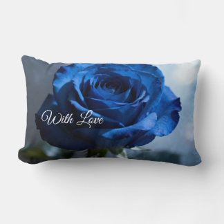 Custom Text – Romantic Blue Rose Floral Gift Lumbar Pillow