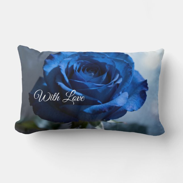 Custom Text – Romantic Blue Rose Floral Gift  Lumbar Pillow (Front)