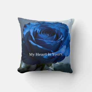 Custom Text – Romantic Blue Rose Floral Gift Throw Pillow