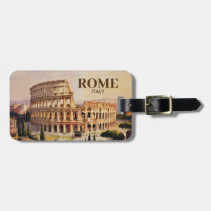 Custom Text Rome Italy Colosseum Retro Watercolor Luggage Tag
