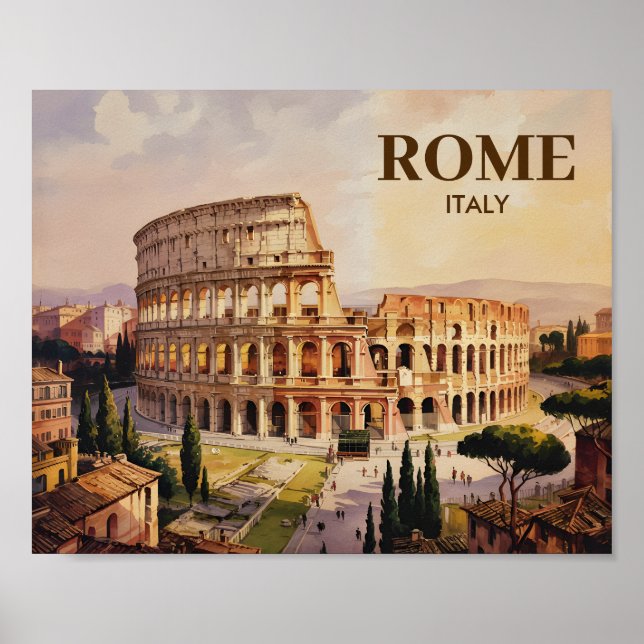 Custom Text Rome Italy Colosseum Retro Watercolor Poster (Front)