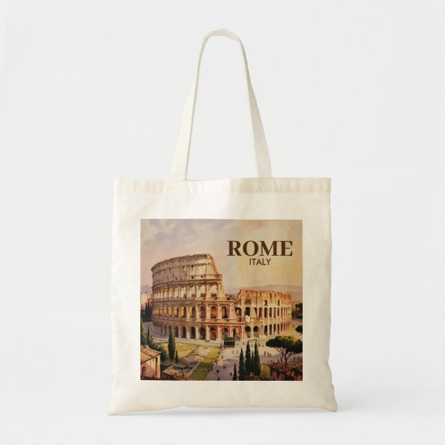 Custom Text Rome Italy Colosseum Retro Watercolor Tote Bag (Front)