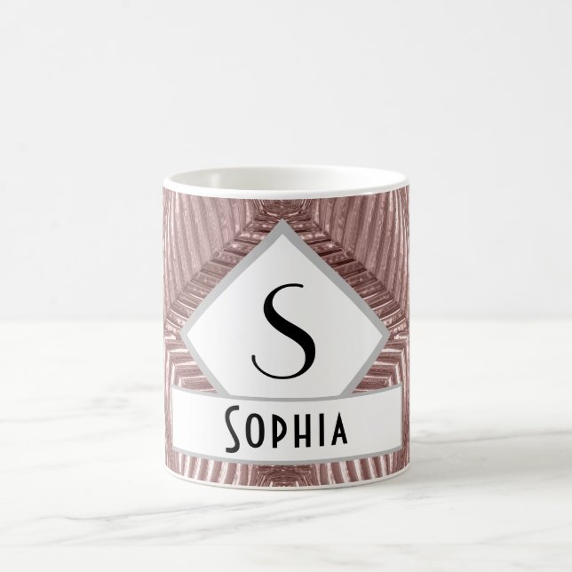 Custom Text/ Rose Gold Art Deco Metallic Elegant Coffee Mug (Center)