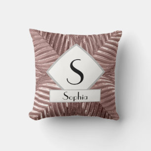 Custom Text/ Rose Gold Art Deco Metallic Elegant Throw Pillow