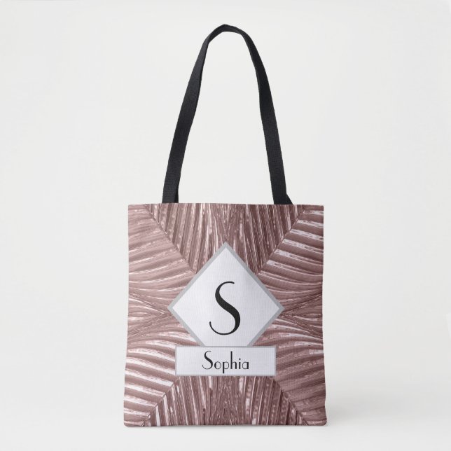 Custom Text/ Rose Gold Art Deco Metallic Elegant Tote Bag (Front)