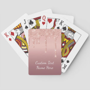 Custom Text Rose Gold Blush Glitter Playing Cards